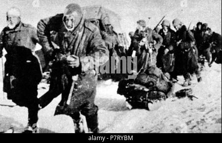Italiano: Le condizioni disastrose con le Quali dovettero Fare ich Conti le Truppe in ritirata dal Don. 19 Januar 2016 19 Alpini ARMIR 5 Stockfoto