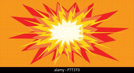 Pop Art Explosion rot gelb in der Mitte. Pop Art retro Vektor illustration Vintage kitsch Zeichnung Stock Vektor