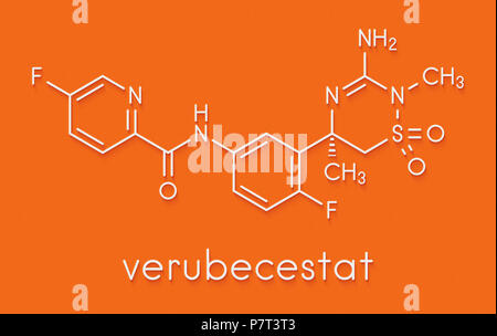 Verubecestat Alzheimer Medikament Molekül (BACE1-Inhibitor). Skelettmuskulatur Formel. Stockfoto