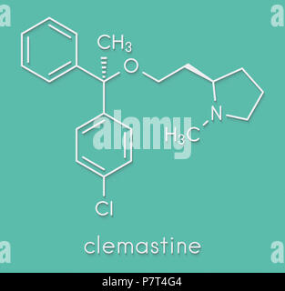 Clemastin (meclastine) Antihistaminikum Droge Molekül. Allergie verwendet und Juckreiz zu behandeln. Skelettmuskulatur Formel. Stockfoto