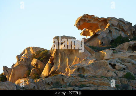 Seltsam geformte granitische Felsformationen von Capo d'Orso. Gallura, Provinz Sassari, Sardinien, Italien. Stockfoto