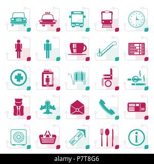 Stilisierte Flughafen, Reise und Verkehr - Vektor Icon Set Stock Vektor