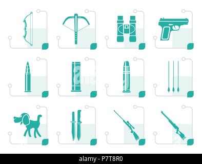 Stilisierte Jagd und Waffen Symbole - Vektor Icon Set Stock Vektor