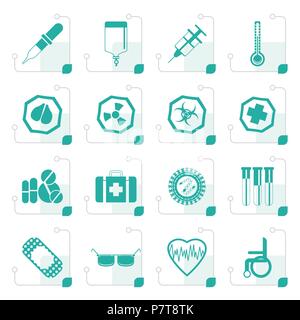 Stilisierte Einfache medizinische themed Symbole und Warnung - Zeichen - Vektor Icon Set Stock Vektor