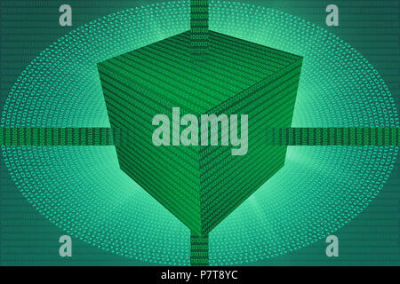 Datenbaustein Cube von Binary Digit (Bit) Code, Digital Computer data storage 3D-Illustration Konzept. Stockfoto