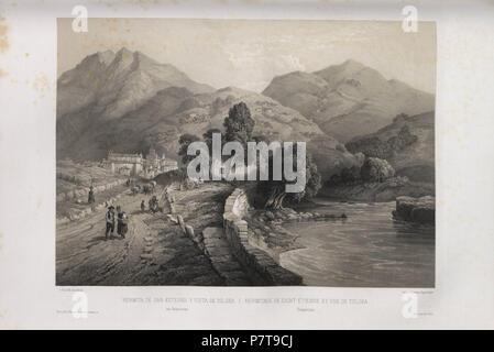 3 1850, España artística y monumental, Vistas y Descripción de los Sitios y monumentos más Honoratioren de España, Vol 3, Hermita de San Estevan y Vista de Tolosa en Guipúzcoa Stockfoto