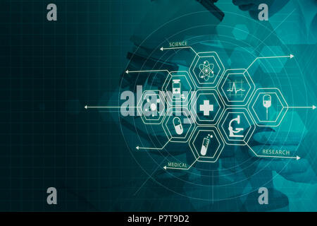 Medizinische Gastfreundschaft Wissenschaft Forschung und Pharmazie Gesundheit Technologie Symbol Abbildung: Grafik Design für Hintergrund Stockfoto