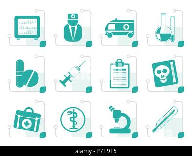 Stilisierte in Medizin und Gesundheitswesen Symbole Vektor Icon Set Stock Vektor