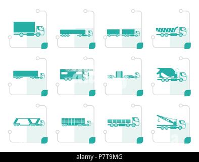 Stilisierte verschiedene Arten von Lastkraftwagen Symbole - Vektor Icon Set Stock Vektor