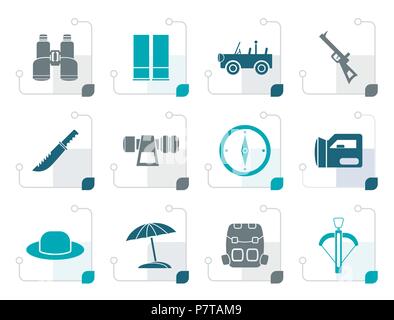 Stilisierte safari, Jagd und Urlaub Symbole - Vektor Icon Set Stock Vektor