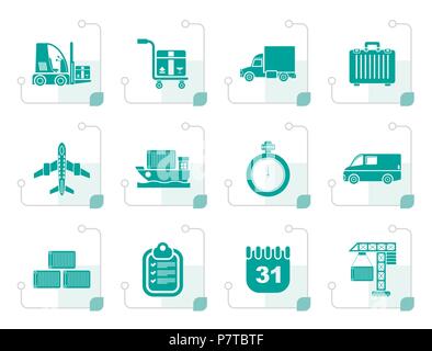 Stilisierte Logistik, Versand und Transport icons-Vektor Icon Set Stock Vektor