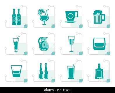 Stilisierte andere Art von Getränk Symbole - Vektor Icon Set Stock Vektor