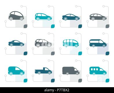 Stilisierte verschiedene Arten von Autos Symbole - Vektor Icon Set Stock Vektor