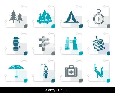 Stilisierte Camping, Reise und Tourismus Symbole - Vektor Icon Set Stock Vektor