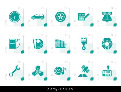 Stilisierte Auto Teile, Dienstleistungen und Merkmale Symbole - Vektor Icon Set Stock Vektor