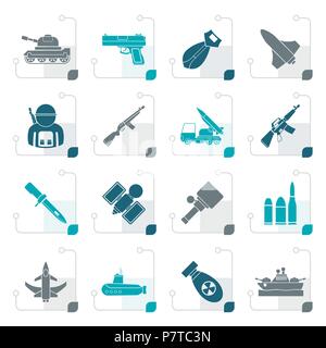 Stilisierte Armee, Waffe und Waffen Symbole - Vektor Icon Set Stock Vektor