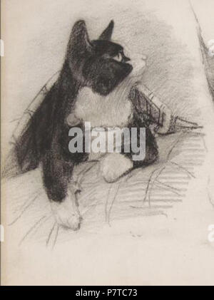 (Nach reusableart Anfrage gelöscht.). Datum unbekannt 88 Holzkohle Cat Zeichnung Stockfoto