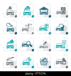 Stilisierte Auto und Straße Dienstleistungen Symbole - Vektor Icon Set Stock Vektor