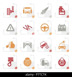 Stilisierte Auto und Straße Dienstleistungen Symbole - Vektor Icon Set Stock Vektor