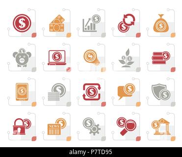 Stilisierte, Wirtschaft, Geld und Finanzen icons-Vektor Icon Set Stock Vektor