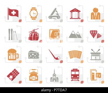 Stilisierte Schweiz Industrie und Kultur Symbole - Vektor Icon Set Stock Vektor