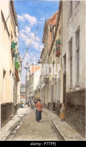 Englisch: Aquarel Gemälde von Jacques Cabarain des alten Brüssel (Zeehondstraat/Rue du Chien Marin). 1890 s 60 Carab, 04. Stockfoto