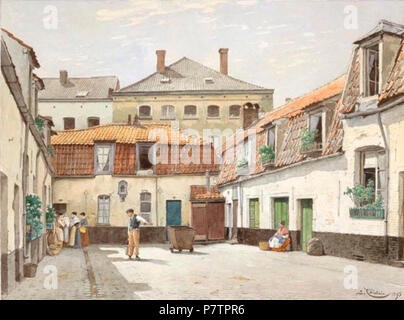 Englisch: Aquarel Gemälde von Jacques Cabarain des alten Brüssel (Impasse du Roulier/Voermansgang). 1890 s 60 Carab 11. Stockfoto