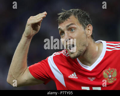 Sochi, Russland. 07 Juli, 2018. Wm-Viertelfinale zwischen Russland und Kroatien am Fisht Stadion. Russlands Artem Dzyuba. Credit: Christian Charisius/dpa/Alamy leben Nachrichten Stockfoto