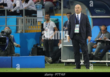 Sochi, Russland. 07 Juli, 2018. Wm-Viertelfinale zwischen Russland und Kroatien am Fisht Stadion. Die russische Manager Stanislav Cherchesov. Credit: Christian Charisius/dpa/Alamy leben Nachrichten Stockfoto