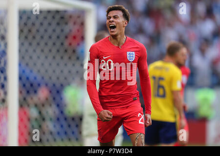 Moskau, Russland. 07 Juli, 2018. Dele Alli feiert Ziel SCHWEDEN V ENGLAND SCHWEDEN V England, 2018 FIFA WORLD CUP RUSSLAND, 07. Juli 2018 GBC 9432 2018 FIFA WM Stadion Spartak Moskau Russland STRENG REDAKTIONELLE VERWENDUNG NUR. Wenn der Spieler/Spieler in diesem Bild dargestellt ist/Spielen für einen englischen Club oder das England National Team. Dann ist dieses Bild darf nur für redaktionelle Zwecke verwendet werden. Keine kommerzielle Nutzung. Credit: Allstar Bildarchiv/Alamy leben Nachrichten Stockfoto