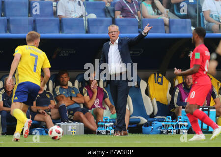 Moskau, Russland. 07 Juli, 2018. Janne Andersson SCHWEDEN TRAINER SCHWEDEN V England, 2018 FIFA WORLD CUP RUSSLAND, 07. Juli 2018 GBC 9445 Schweden v England 2018 FIFA WM Stadion Spartak Moskau Russland STRENG REDAKTIONELLE VERWENDUNG NUR. Wenn der Spieler/Spieler in diesem Bild dargestellt ist/Spielen für einen englischen Club oder das England National Team. Dann ist dieses Bild darf nur für redaktionelle Zwecke verwendet werden. Keine kommerzielle Nutzung. Credit: Allstar Bildarchiv/Alamy leben Nachrichten Stockfoto