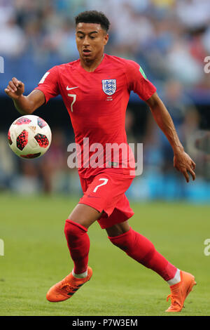 Moskau, Russland. 07 Juli, 2018. Jesse Lingard ENGLAND SCHWEDEN V England, 2018 FIFA WORLD CUP RUSSLAND, 07. Juli 2018 GBC 9455 Schweden v England 2018 FIFA WM Stadion Spartak Moskau Russland STRENG REDAKTIONELLE VERWENDUNG NUR. Wenn der Spieler/Spieler in diesem Bild dargestellt ist/Spielen für einen englischen Club oder das England National Team. Dann ist dieses Bild darf nur für redaktionelle Zwecke verwendet werden. Keine kommerzielle Nutzung. Credit: Allstar Bildarchiv/Alamy leben Nachrichten Stockfoto