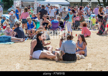 Cheshire, Großbritannien. 08. Juli 2018 Stockton Heide Festival in Cheshire, England, UK, hielt ihren Elften fete Veranstaltungen auf dem Feld, wo Hunderte von Menschen trotzten der Hitzewelle und vergnügten sich Credit: John Hopkins/Alamy leben Nachrichten Stockfoto