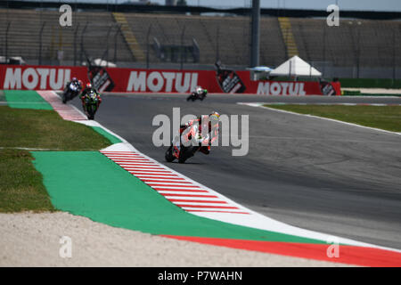 Misano, Italien. 8. Juli 2018. 7 Chaz Davies GBR Ducati Panigale R Aruba.it Racing Ducati während der MOTUL FIM Superbike Meisterschaft - Italienisch runden Sonntag Rennen während der World Superbikes-Stromkreis PIRELLI Riviera di Rimini rund, 6. - 8. Juli 2018 in Misano, Italien. Quelle: Fabio Averna/Alamy leben Nachrichten Stockfoto