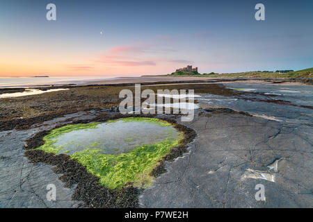 Sonnenaufgang am Banburgh Schloss in Northumberland Stockfoto