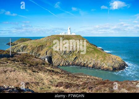 Der Leuchtturm am Strumble Kopf auf den Pembrokeshire Coast in Wales Stockfoto