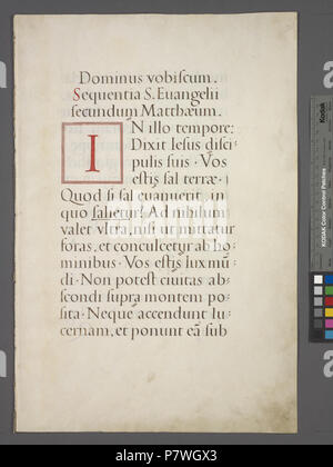 . Seite Text mit roten 4-zeiligen Ersten.. In de Ricci, Seymour, Volkszählung Handschriften des Mittelalters und der Renaissance in den Vereinigten Staaten und Kanada aufgeführt. New York. New York: H.W. Wilson, 1935; und Ergänzen, New York, N.Y.: Bibliographische Gesellschaft von Amerika, 1962. Ownership: für Kardinal Alexander Farnese ausgeführt, die es für Papst Paul III (1534-49) vorgestellt; erworben. 1800 von Charles Towneley; Towneley Verkauf (1883); Quaritch verkauft 1889 an Robert Lenox Kennedy. 1- und 4-line Gold, Rot und Blau Initialen, einige mit Dekoration, die sie umgibt - siehe w. 14, 24. Rahmen - wie Ränder um das Bild herum Stockfoto