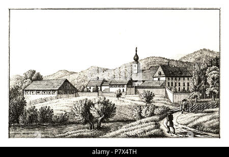 347 Zeiring, Propstei, St. Oswald-Möderbrugg - J. F. Kaiser Lithografirte Ansichten der Steiermark 1830. Stockfoto