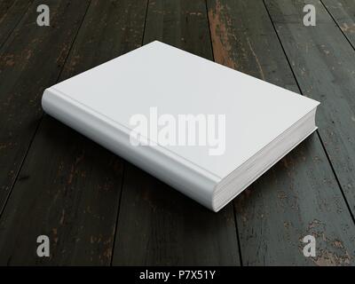 Leere hard cover Buch Vorlage auf Holz. Stockfoto