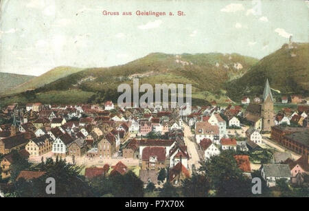Englisch: Die Stadt Geislingen an der Steige im Landkreis Göppingen in Baden-Württemberg. Seit vier Jahrhunderten, Geislingen wurde durch die Freie Reichsstadt Ulm besessen, bis Ulm von Bayern im Jahre 1803 aufgenommen wurde, dann der rot-gruenen Rentenreformplaene im Jahr 1810. Postkarte von c. 1905 1909 verschickt. 1905 169 Geislingen 1905 Stockfoto