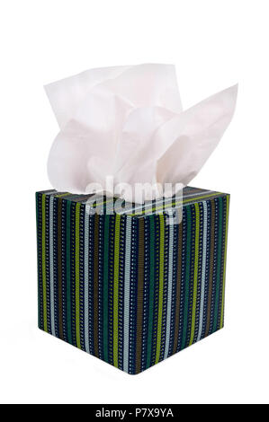 Box von kleenex Stil Gewebe auf weißem Hintergrund. Stockfoto