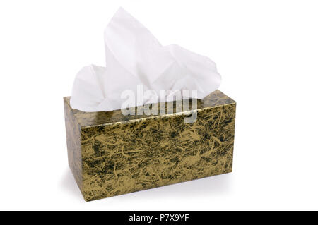 Box von kleenex Stil Gewebe auf weißem Hintergrund. Stockfoto