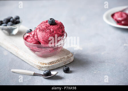 Gesunde hausgemachten blueberry Eis (Eis, nicecream), die mit organischen Blaubeeren und Minze - gesunde vegetarische Ernährung vegane Rohkost organische Stockfoto