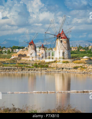 Naturpark der 'SAline dello Stagnone" in der Nähe von Marsala und Trapani, Sizilien. Stockfoto