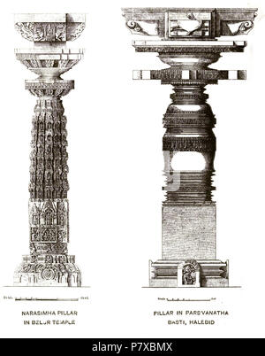 Säulen in Belur und Halebid. 1902 312 Säulen Belur Halebid Stockfoto