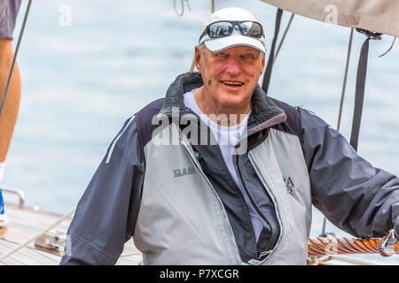 8 Herr Wm 2018, Yacht Club Langenargen, Bodensee. König Harald V. von Norwegen. Stockfoto