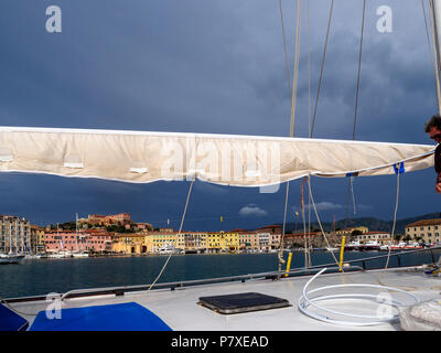 Charter Yacht Sibel Sultan, Port Darsema, Portoferraio, Elba, Region Toskana, Provinz Livorno, Italien, Europa Stockfoto