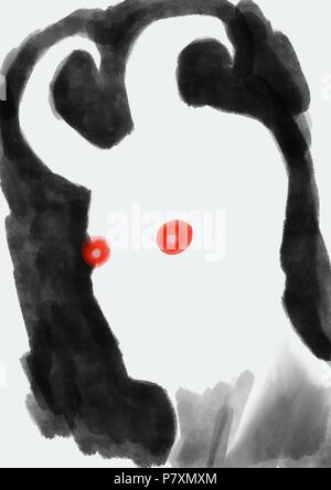 Eine schattenhafte Teufel mit Hörnern und rot glühenden Augen Artwork Stockfoto