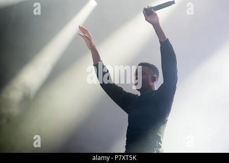 BARCELONA - 31. Mai: Vince Heftklammern (rap Band) führen Sie im Konzert an Primavera Sound Festival am 31. Mai in Barcelona, Spanien 2018. Stockfoto