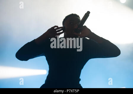 BARCELONA - 31. Mai: Vince Heftklammern (rap Band) führen Sie im Konzert an Primavera Sound Festival am 31. Mai in Barcelona, Spanien 2018. Stockfoto